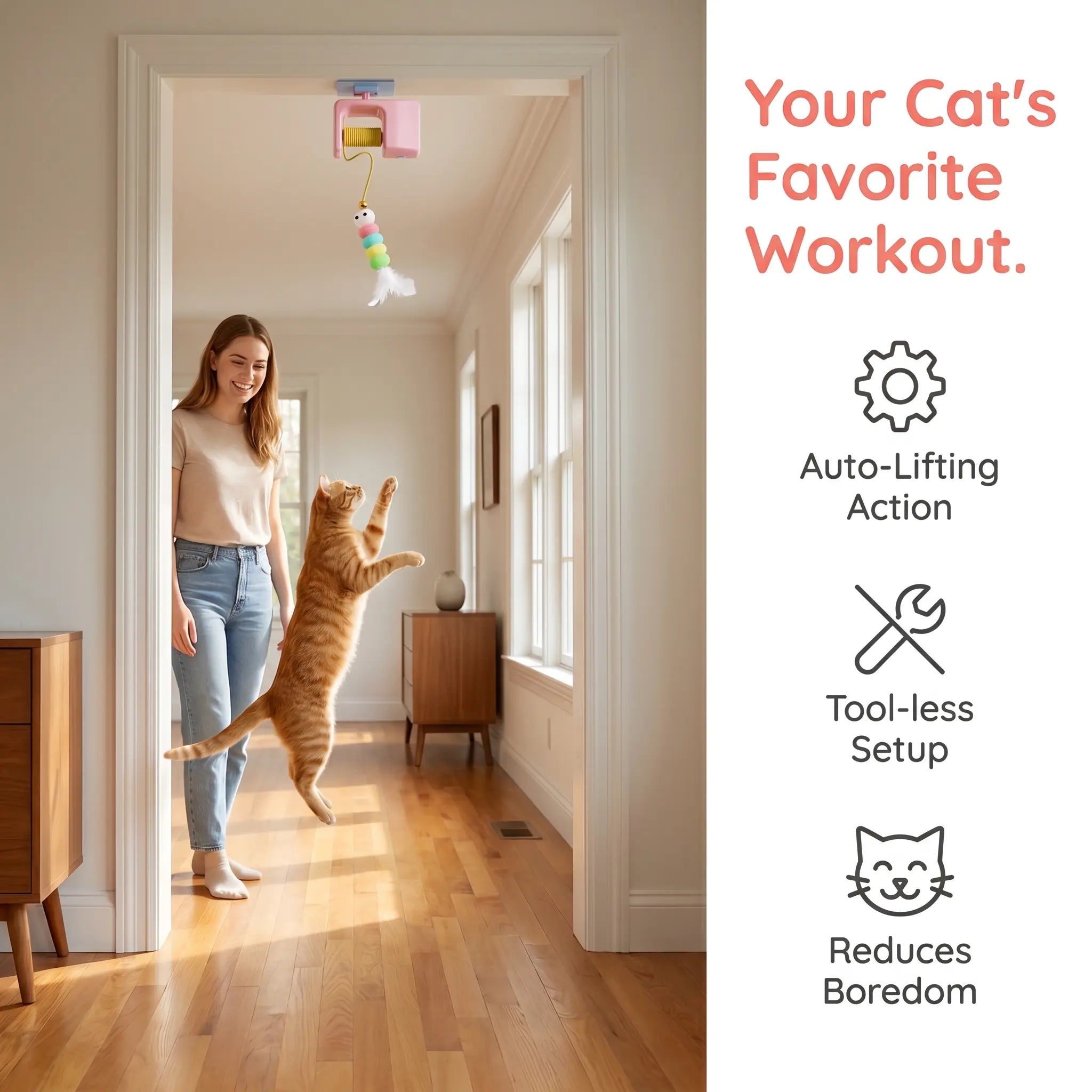 Interactive Retractable Bungee Cat Toy - Automatic USB Rechargeable Hanging Door Teaser for Indoor Play and Exercise, Perfect for Boredom Relief and Pet Training