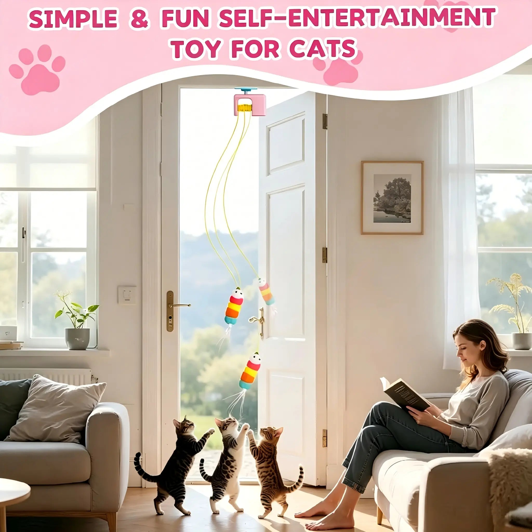 Interactive Retractable Bungee Cat Toy - Automatic USB Rechargeable Hanging Door Teaser for Indoor Play and Exercise, Perfect for Boredom Relief and Pet Training